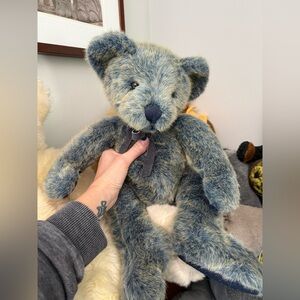 Adorable vintage blue Russ Berrie Co UK Plush Teddy Bear. Benson Bear is 17".